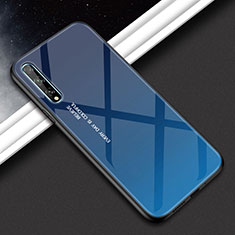 Coque Rebord Contour Silicone et Vitre Miroir Housse Etui pour Huawei P smart S Bleu