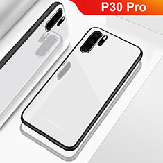 Coque Rebord Contour Silicone et Vitre Miroir Housse Etui pour Huawei P30 Pro New Edition Blanc