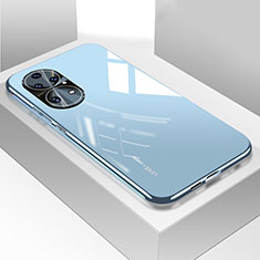 Coque Rebord Contour Silicone et Vitre Miroir Housse Etui pour Huawei P50e Bleu Clair