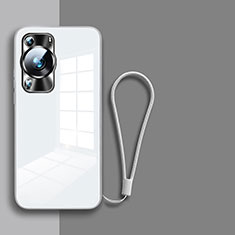 Coque Rebord Contour Silicone et Vitre Miroir Housse Etui pour Huawei P60 Blanc