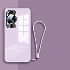 Coque Rebord Contour Silicone et Vitre Miroir Housse Etui pour Huawei P60 Pro Violet Clair