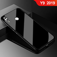 Coque Rebord Contour Silicone et Vitre Miroir Housse Etui pour Huawei Y9 (2019) Noir