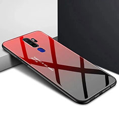 Coque Rebord Contour Silicone et Vitre Miroir Housse Etui pour Oppo A5 (2020) Rouge