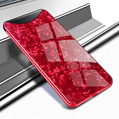 Coque Rebord Contour Silicone et Vitre Miroir Housse Etui pour Oppo Find X Rouge