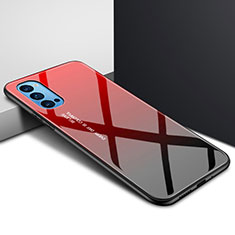 Coque Rebord Contour Silicone et Vitre Miroir Housse Etui pour Oppo Reno4 Pro 5G Rouge