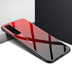 Coque Rebord Contour Silicone et Vitre Miroir Housse Etui pour Vivo X50 5G Rouge