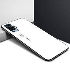 Coque Rebord Contour Silicone et Vitre Miroir Housse Etui pour Vivo X50 Pro 5G Blanc