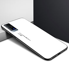 Coque Rebord Contour Silicone et Vitre Miroir Housse Etui pour Vivo X60 Pro 5G Blanc