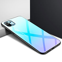 Coque Rebord Contour Silicone et Vitre Miroir Housse Etui pour Xiaomi Mi 11 5G Bleu Ciel