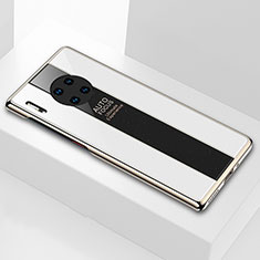 Coque Rebord Contour Silicone et Vitre Miroir Housse Etui T01 pour Huawei Mate 30 Pro 5G Blanc