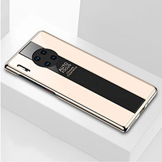 Coque Rebord Contour Silicone et Vitre Miroir Housse Etui T01 pour Huawei Mate 30 Pro Or