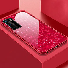 Coque Rebord Contour Silicone et Vitre Miroir Housse Etui T01 pour Huawei P40 Pro Rouge
