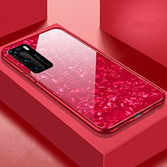Coque Rebord Contour Silicone et Vitre Miroir Housse Etui T01 pour Huawei P40 Rouge