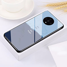 Coque Rebord Contour Silicone et Vitre Miroir Housse Etui T01 pour OnePlus 7T Bleu