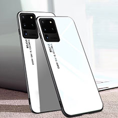 Coque Rebord Contour Silicone et Vitre Miroir Housse Etui T01 pour Samsung Galaxy S20 Ultra 5G Blanc