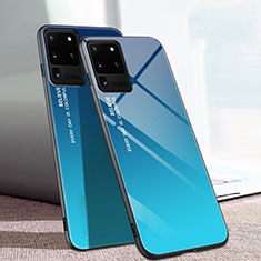 Coque Rebord Contour Silicone et Vitre Miroir Housse Etui T01 pour Samsung Galaxy S20 Ultra Bleu