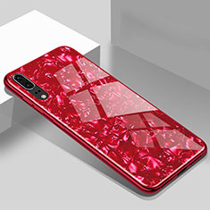 Coque Rebord Contour Silicone et Vitre Miroir Housse Etui T02 pour Huawei P20 Rouge