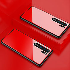Coque Rebord Contour Silicone et Vitre Miroir Housse Etui T02 pour Huawei P30 Pro New Edition Rouge