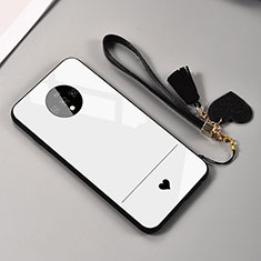 Coque Rebord Contour Silicone et Vitre Miroir Housse Etui T02 pour OnePlus 7T Blanc
