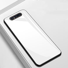 Coque Rebord Contour Silicone et Vitre Miroir Housse Etui T02 pour Samsung Galaxy A90 4G Blanc