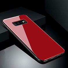 Coque Rebord Contour Silicone et Vitre Miroir Housse Etui T02 pour Samsung Galaxy S10 Plus Rouge