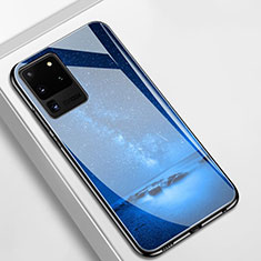 Coque Rebord Contour Silicone et Vitre Miroir Housse Etui T02 pour Samsung Galaxy S20 Ultra 5G Bleu