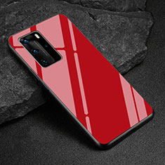 Coque Rebord Contour Silicone et Vitre Miroir Housse Etui T03 pour Huawei P40 Pro Rouge