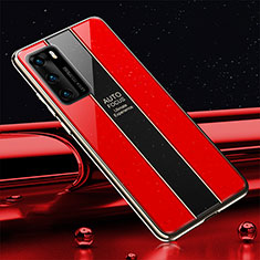 Coque Rebord Contour Silicone et Vitre Miroir Housse Etui T03 pour Huawei P40 Rouge