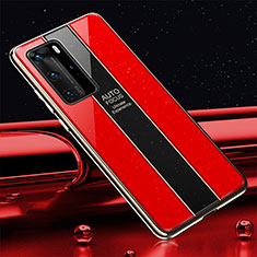 Coque Rebord Contour Silicone et Vitre Miroir Housse Etui T04 pour Huawei P40 Pro Rouge