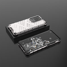 Coque Rebord Contour Silicone et Vitre Transparente Housse Etui 360 Degres AM2 pour Samsung Galaxy S20 Ultra 5G Blanc