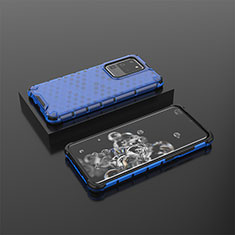 Coque Rebord Contour Silicone et Vitre Transparente Housse Etui 360 Degres AM2 pour Samsung Galaxy S20 Ultra 5G Bleu
