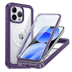 Coque Rebord Contour Silicone et Vitre Transparente Housse Etui 360 Degres avec Mag-Safe Magnetic Magnetique AC1 pour Apple iPhone 13 Pro Max Violet