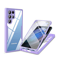 Coque Rebord Contour Silicone et Vitre Transparente Housse Etui 360 Degres M01 pour Samsung Galaxy S23 Ultra 5G Violet
