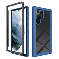 Coque Rebord Contour Silicone et Vitre Transparente Housse Etui 360 Degres M02 pour Samsung Galaxy S22 Ultra 5G Bleu