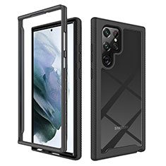 Coque Rebord Contour Silicone et Vitre Transparente Housse Etui 360 Degres M02 pour Samsung Galaxy S22 Ultra 5G Noir