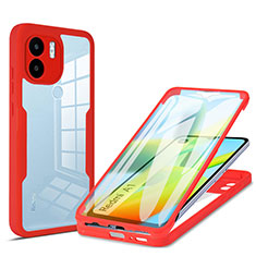 Coque Rebord Contour Silicone et Vitre Transparente Housse Etui 360 Degres MJ1 pour Xiaomi Redmi A2 Plus Rouge