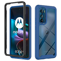 Coque Rebord Contour Silicone et Vitre Transparente Housse Etui 360 Degres pour Motorola Moto Edge 30 5G Bleu