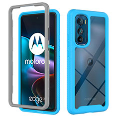 Coque Rebord Contour Silicone et Vitre Transparente Housse Etui 360 Degres pour Motorola Moto Edge 30 5G Cyan