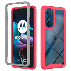 Coque Rebord Contour Silicone et Vitre Transparente Housse Etui 360 Degres pour Motorola Moto Edge 30 5G Rose Rouge