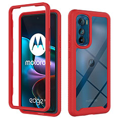 Coque Rebord Contour Silicone et Vitre Transparente Housse Etui 360 Degres pour Motorola Moto Edge 30 5G Rouge