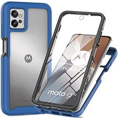 Coque Rebord Contour Silicone et Vitre Transparente Housse Etui 360 Degres pour Motorola Moto G32 Bleu