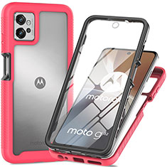 Coque Rebord Contour Silicone et Vitre Transparente Housse Etui 360 Degres pour Motorola Moto G32 Rose Rouge