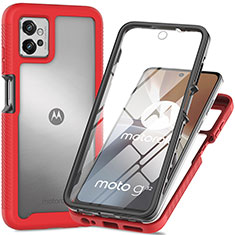 Coque Rebord Contour Silicone et Vitre Transparente Housse Etui 360 Degres pour Motorola Moto G32 Rouge