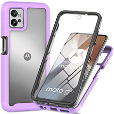 Coque Rebord Contour Silicone et Vitre Transparente Housse Etui 360 Degres pour Motorola Moto G32 Violet
