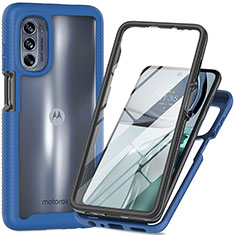 Coque Rebord Contour Silicone et Vitre Transparente Housse Etui 360 Degres pour Motorola Moto G62 5G Bleu