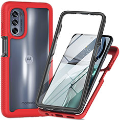 Coque Rebord Contour Silicone et Vitre Transparente Housse Etui 360 Degres pour Motorola Moto G62 5G Rouge
