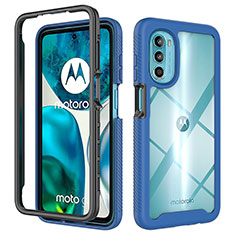Coque Rebord Contour Silicone et Vitre Transparente Housse Etui 360 Degres pour Motorola Moto G82 5G Bleu