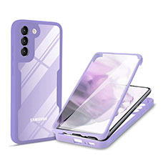 Coque Rebord Contour Silicone et Vitre Transparente Housse Etui 360 Degres pour Samsung Galaxy S21 5G Violet