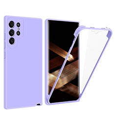 Coque Rebord Contour Silicone et Vitre Transparente Housse Etui 360 Degres pour Samsung Galaxy S24 Ultra 5G Violet