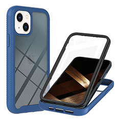 Coque Rebord Contour Silicone et Vitre Transparente Housse Etui 360 Degres YB1 pour Apple iPhone 14 Bleu